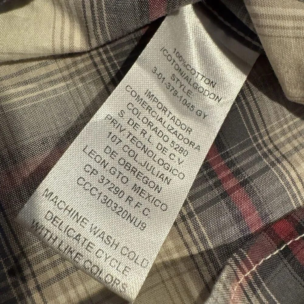 Roper Shirt Men Large L Grey Plaid Long Sleeve Button Up Cotton Western Contrast